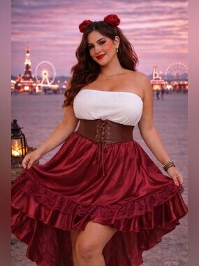 🔥5/$35🔥 Burgundy Satin Ruffle High-Low Dress